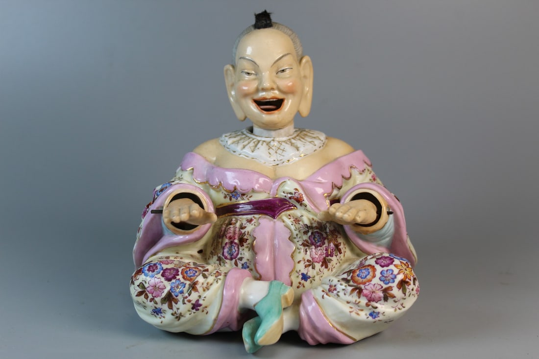 GERMAN PORCELAIN NODDING HEAD PAGODA FIGURE.: GERMAN PORCELAIN NODDING HEAD PAGODA FIGURE.. WITH BLUE STENCILED ANCHOR MARK, IMPRESSED 'EBS' FOR ERNST BOHNE SOHNE, RUDOLSTADT. LATE 19TH/20TH CENTURY. 5.75x6x6".