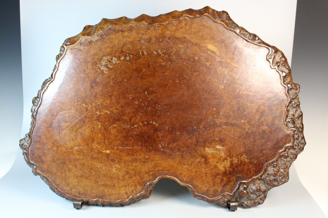 Large Antique Chinese Burlwood Tea Tray: Large Antique Chinese Burlwood Tea Tray. 22x15x1".