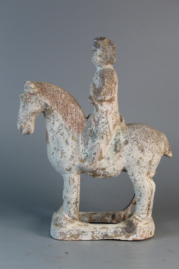 Chinese Tang Style Pottery Figure of a Lady Riding a Horse: Chinese Tang Style Pottery Figure of a Lady Riding a Horse. H 8". L 6".