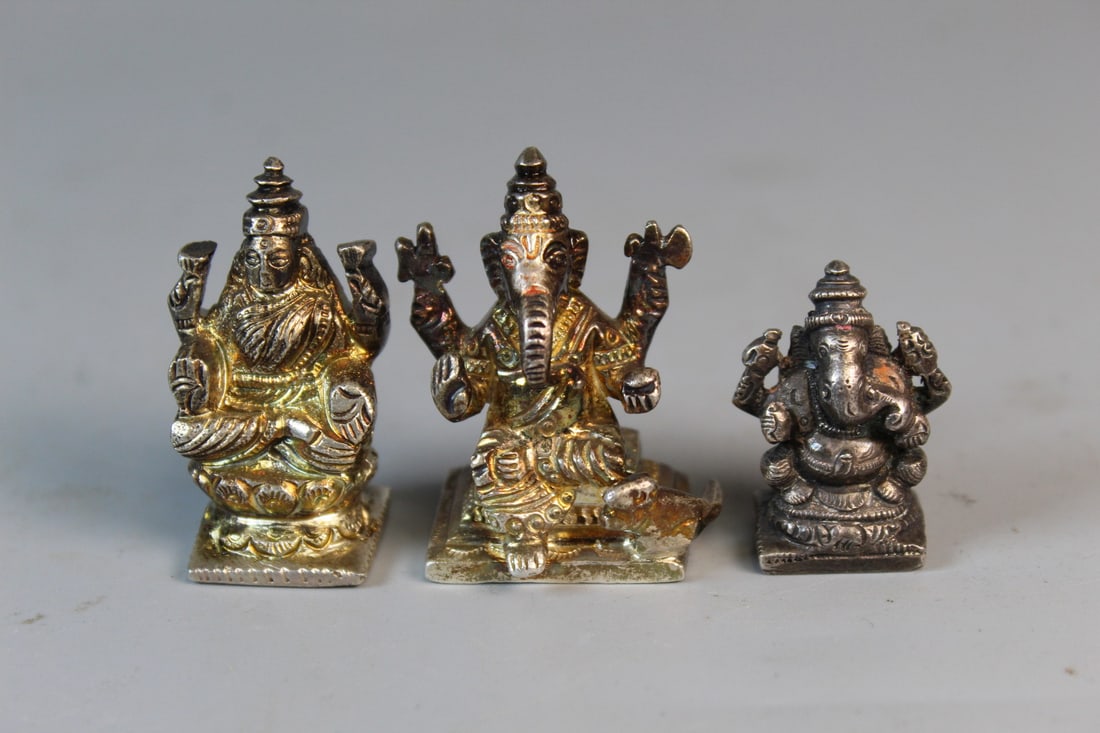 Three Indian Silver Tone Metal Figurines: Three Indian Silver Tone Metal Figurines. Tallest 1.75".
