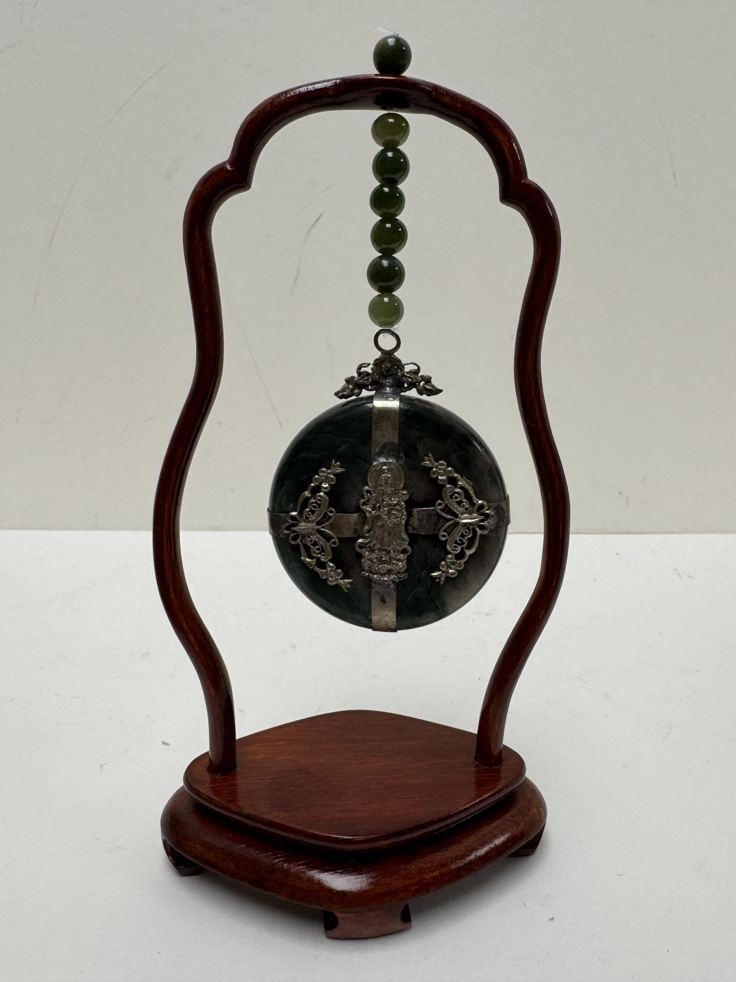 Chinese pendant with goddess on stand: Chinese pendant with goddess on stand. Height 7.5"