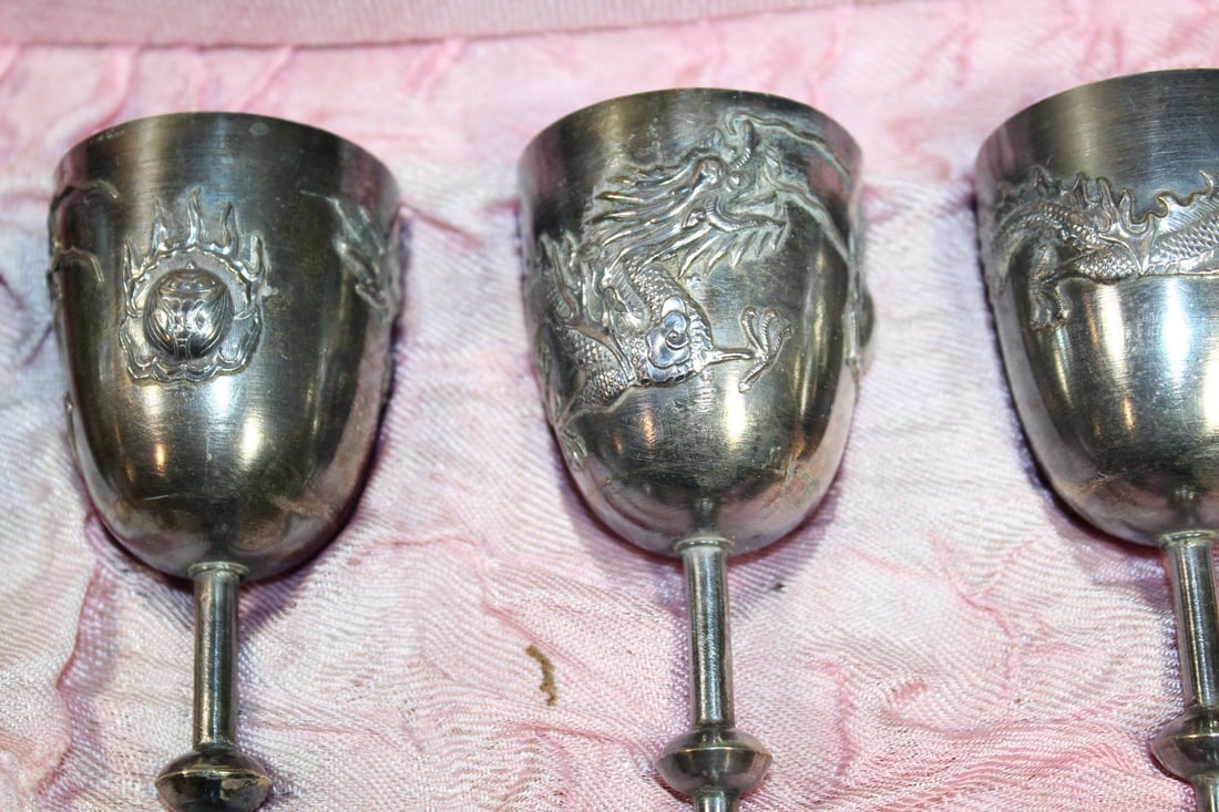 Six Chinese export silver cups - 7