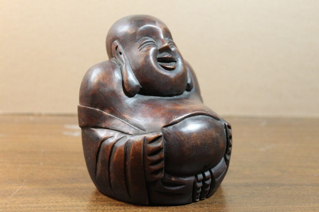 Chinese Carved Wood Laughing Buddha Statue (1 of 4)