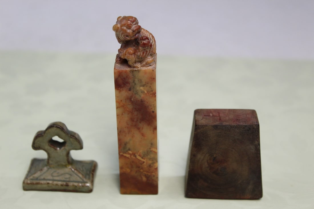 Three Chinese Seals: Three Chinese Seals. tallest H 3 1/2".