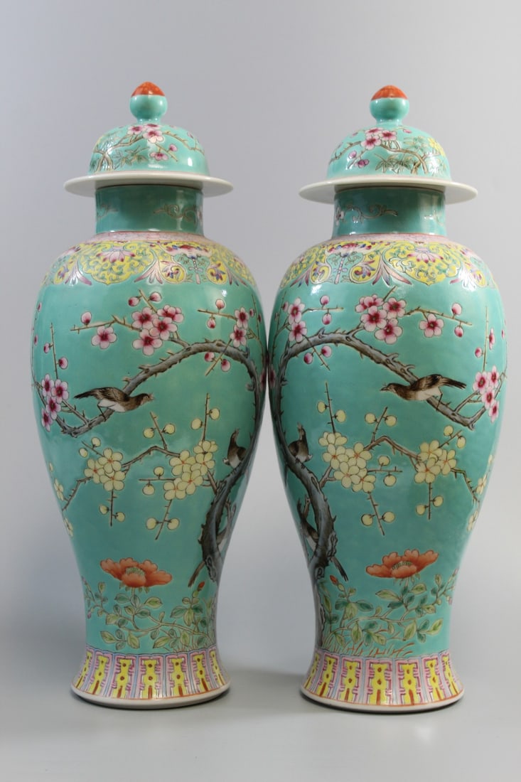 Pair of Chinese Famille Rose Porcelain Vases (1 of 9)