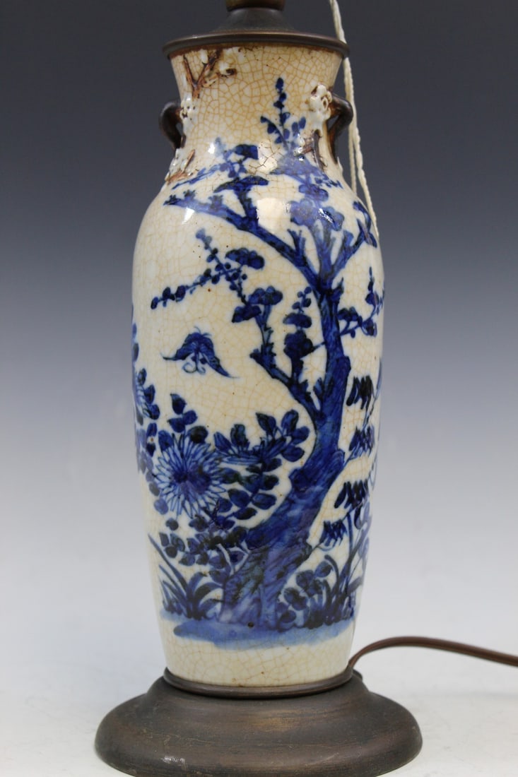 Chinese Crackle Glaze Blue and White Porcelain Vase Lamp (1 of 6)