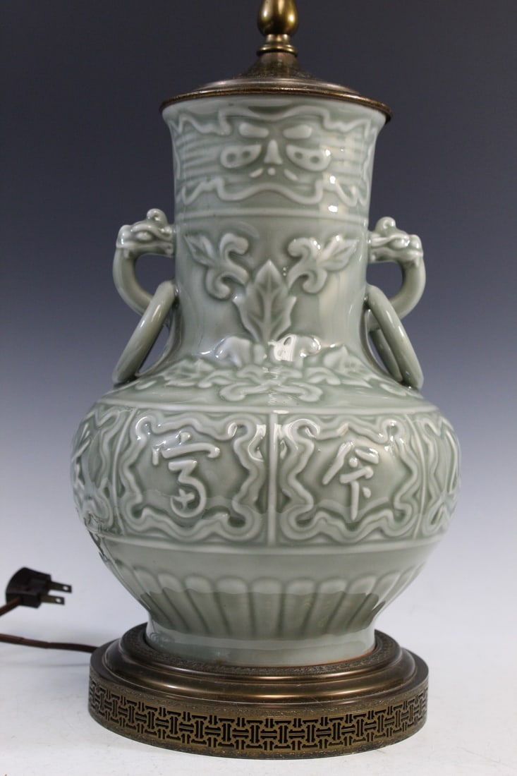 Chinese Celadon Glazed Porcelain Vase Lamp (1 of 8)