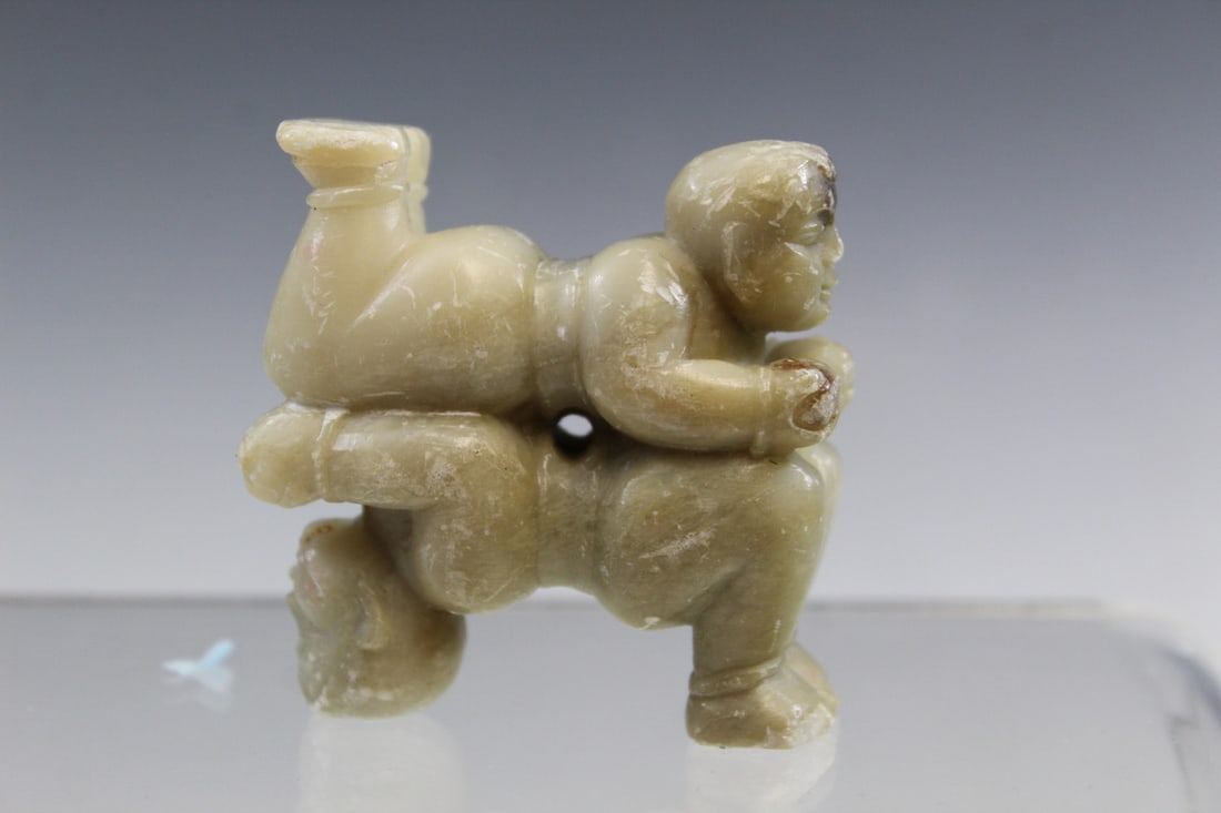 Chinese Soapstone Carving of Two Boys: Chinese Soapstone Carving of Two Boys. 2 1/4" x 2" x 1".