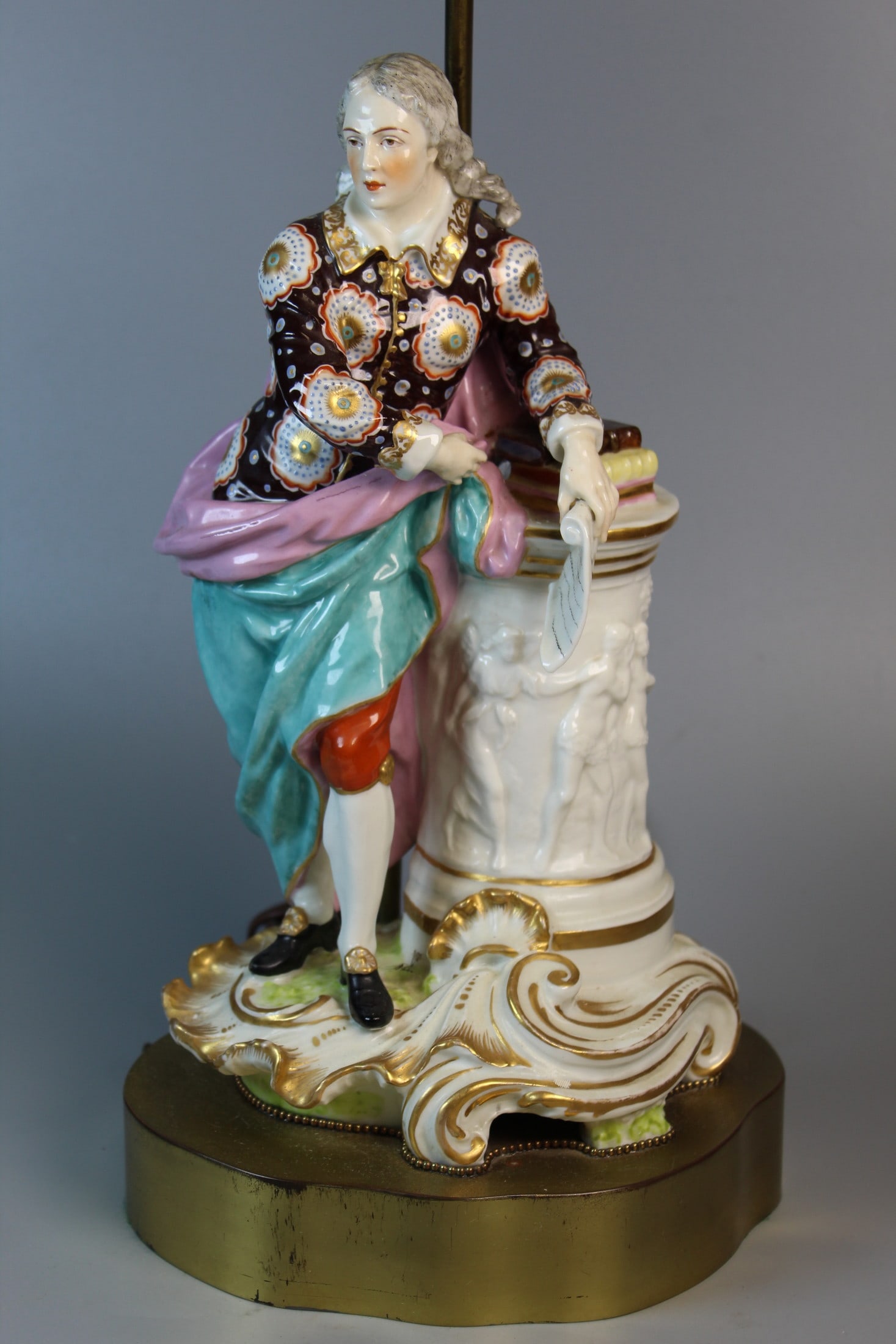 Samson Porcelain Figure of Poet Lamp Gold Anchor Mark: Samson Porcelain Figure of Poet Lamp Gold Anchor Mark. Figure H 9".