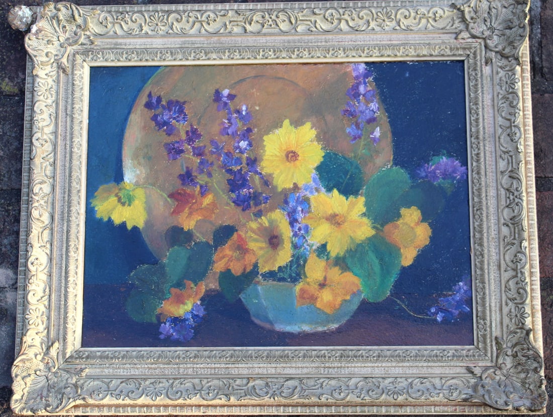Summer Flowers, Mary G. Kane. Oil on board.: Summer Flowers, Mary G. Kane. Oil on board. Painting size 15.5" x 11.5". Frame size 20 x 17".