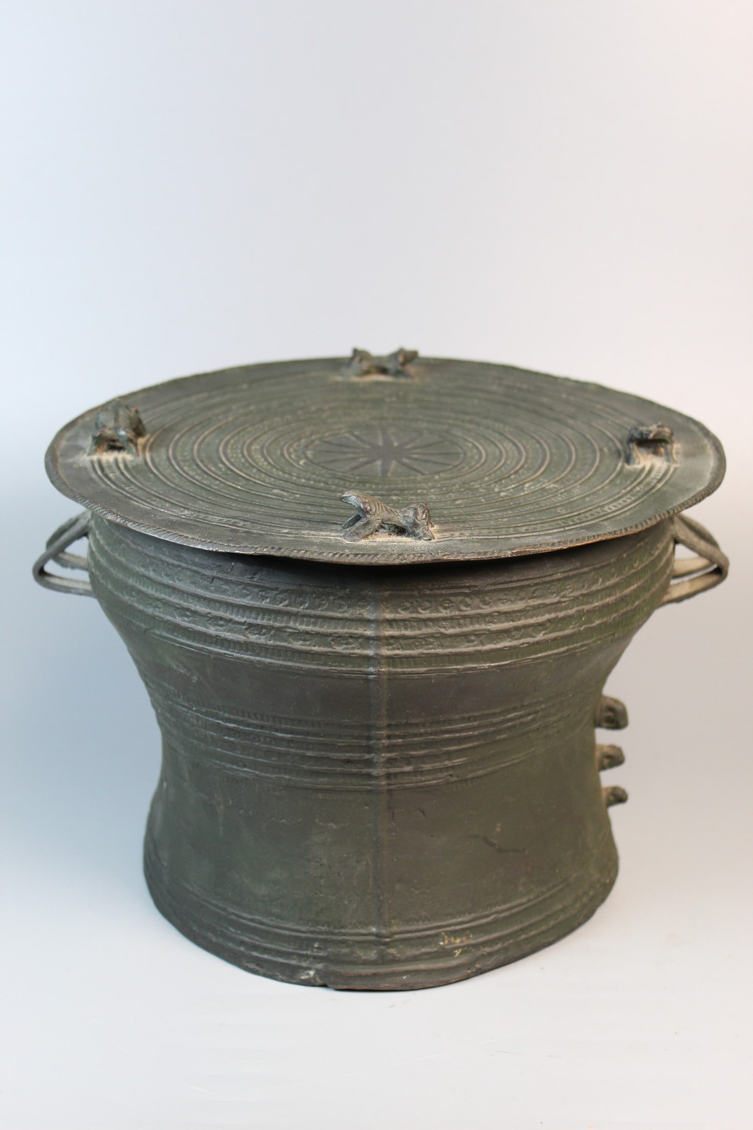 Southeast Asian Bronze Rain Drum: Southeast Asian Bronze Rain Drum. Diam 10". H 7".