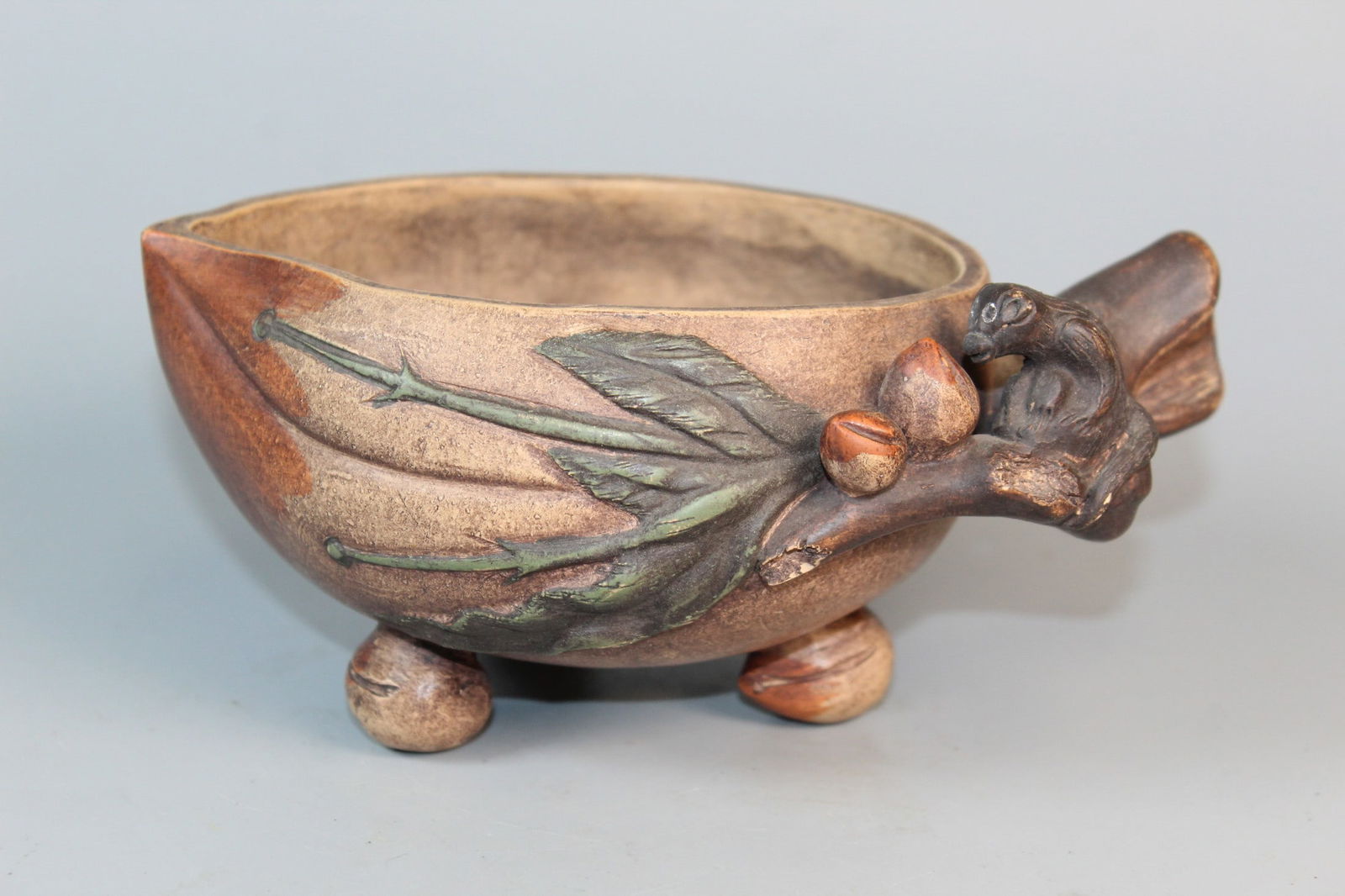 Chinese Yixing Peach Bowl: Chinese Yixing Peach Bowl. L 7". H 3".