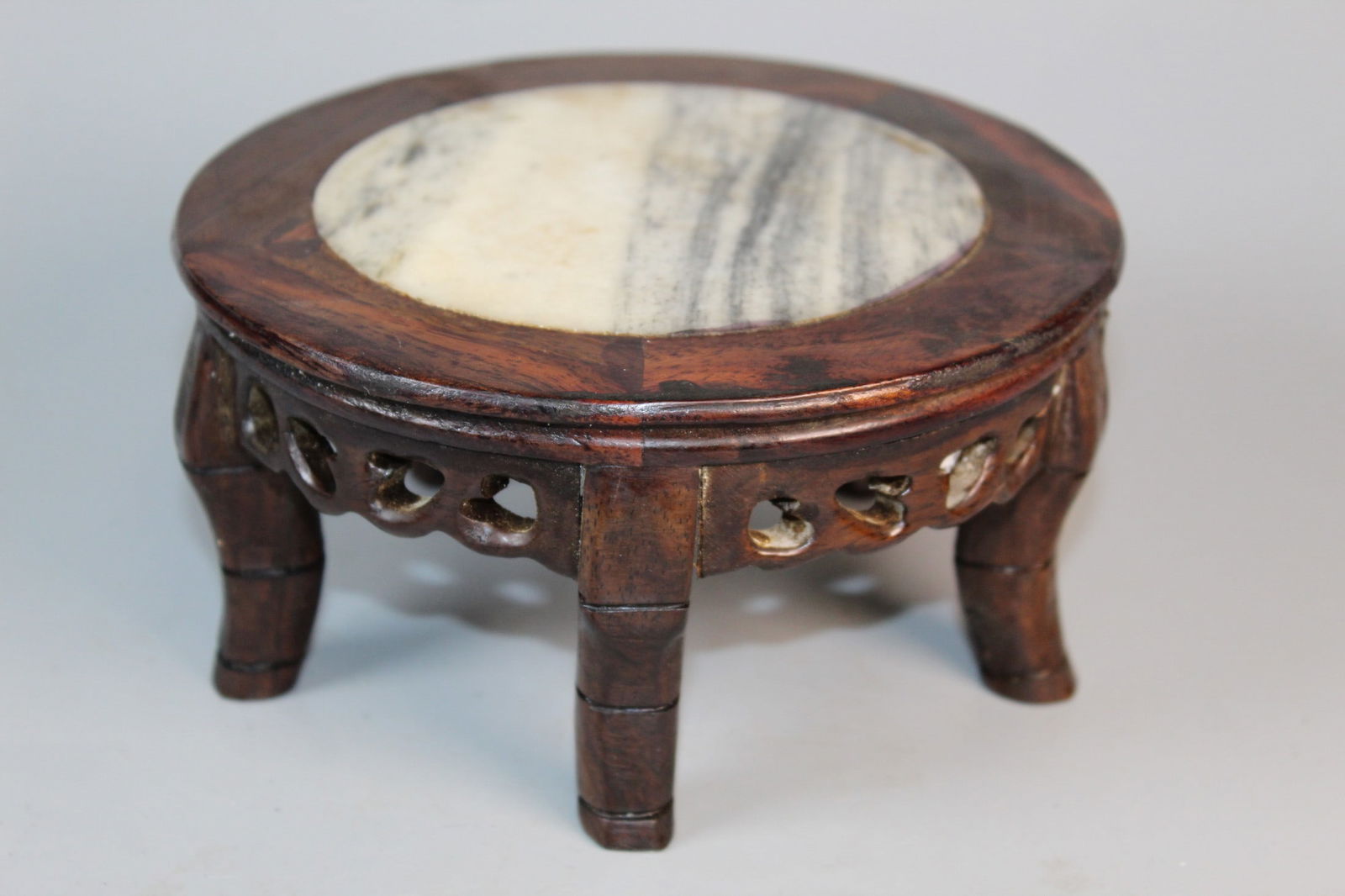 Asian Marble Top Wood Stand: Asian Marble Top Wood Stand. Diam 6". H 3".