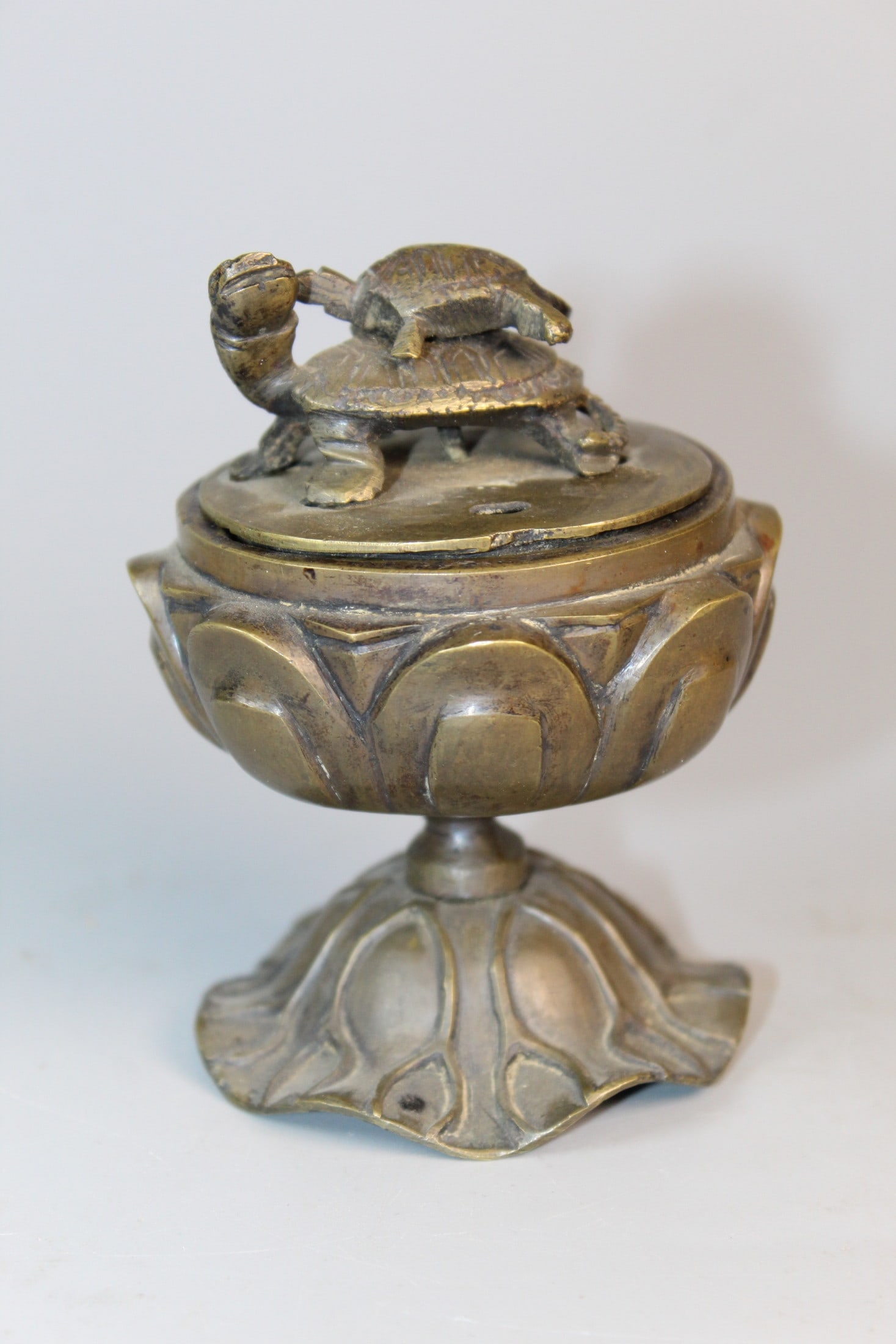 Asian Bronze Incense Burner: Asian Bronze Incense Burner. Diam 3". H 4".