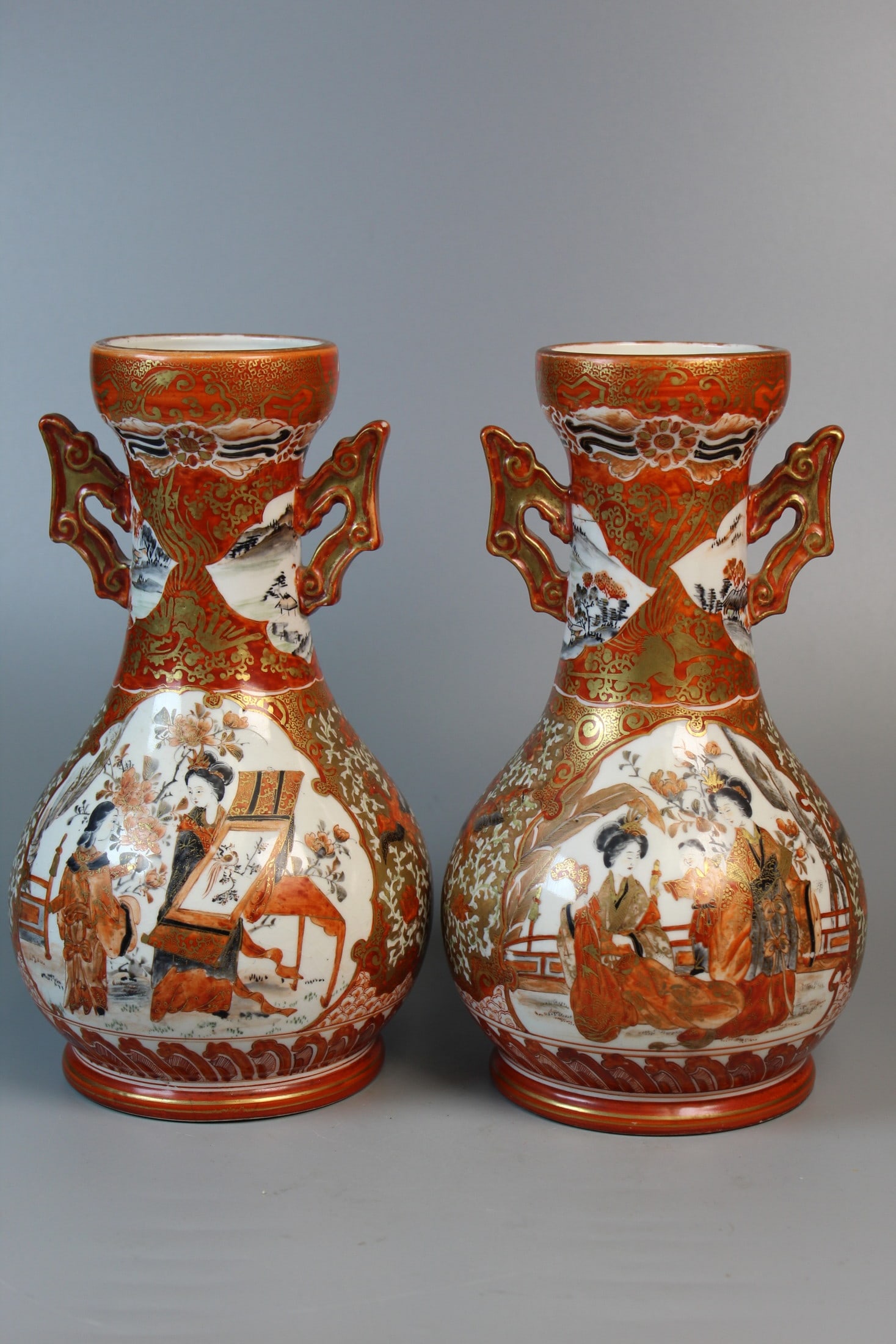 Pair of Japanese Satsuma Porcelain Vases (1 of 9)