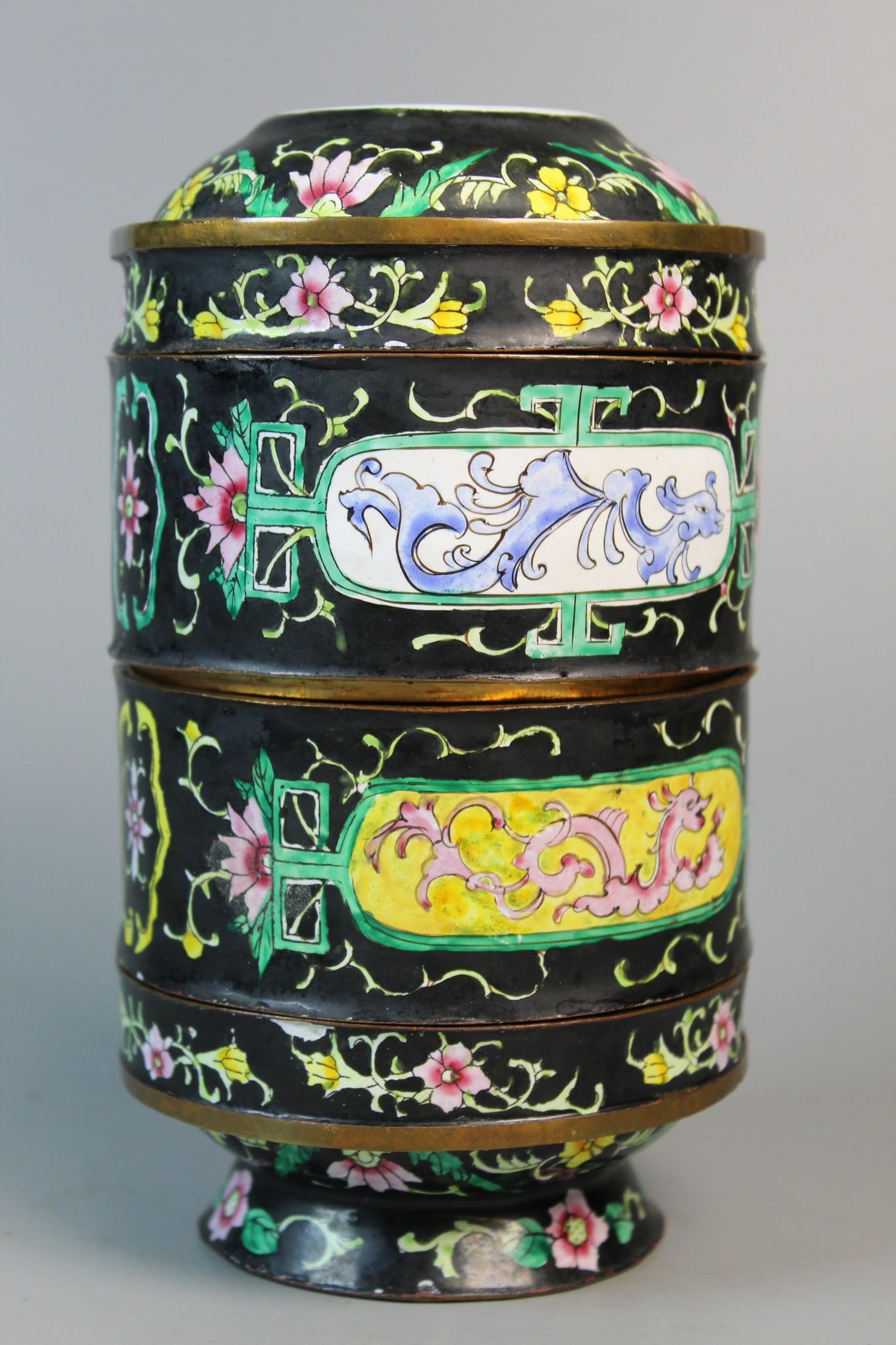 Chinese Enamel on Copper Stacking Box (1 of 8)