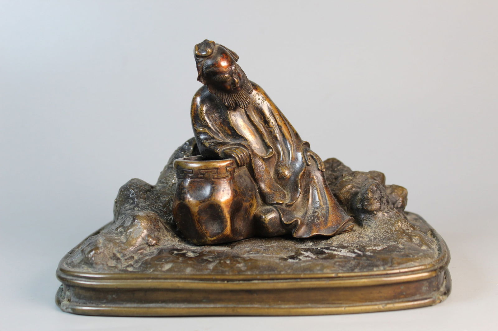 Chinese Bronze Statue of Libai: Chinese Bronze Statue of Libai. 7.5x5x5.5".