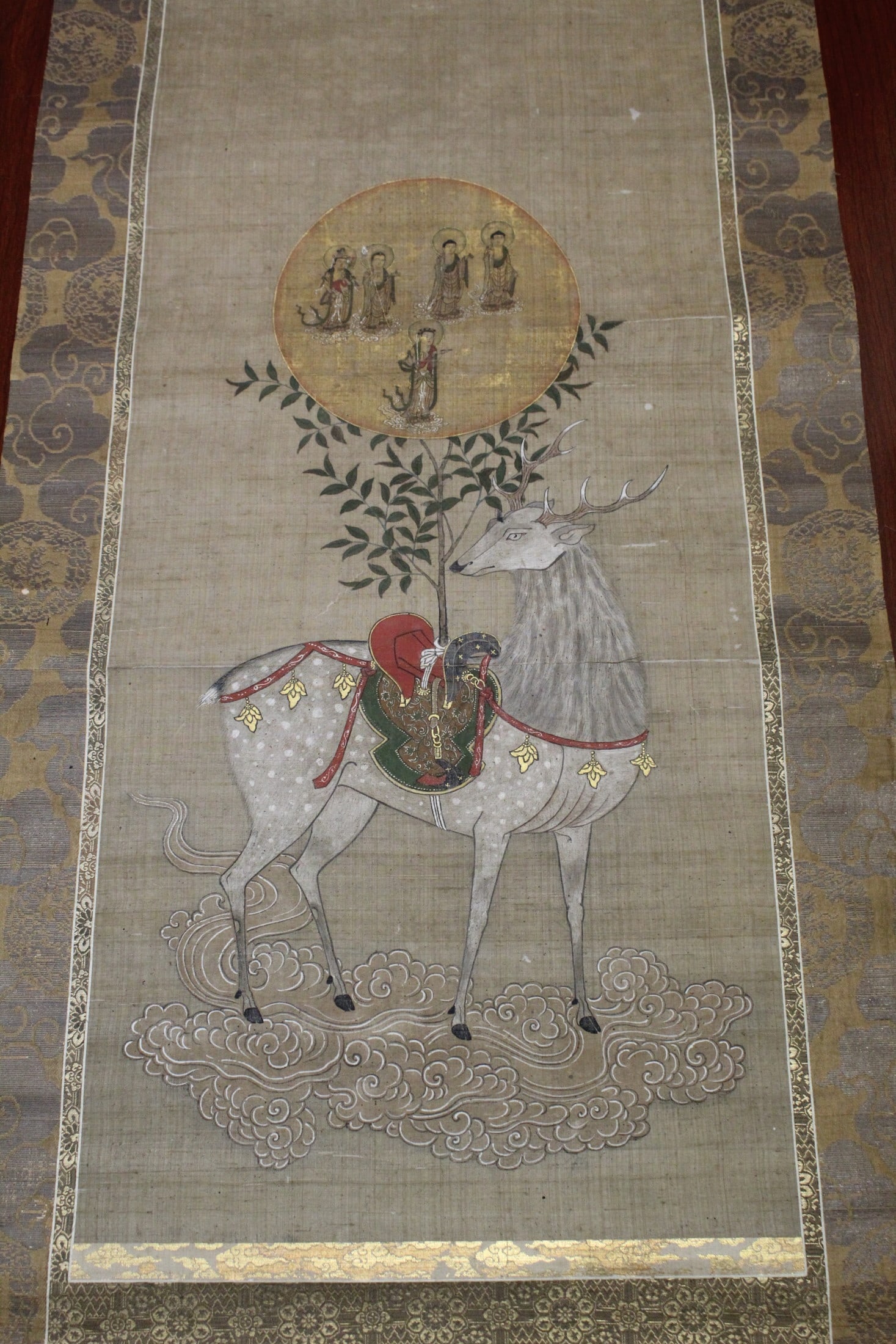 Chinese Ink and Watercolor Buddhist Painting on Silk Scroll.: Chinese Ink and Watercolor Buddhist Painting on Silk Scroll.. 32x15".