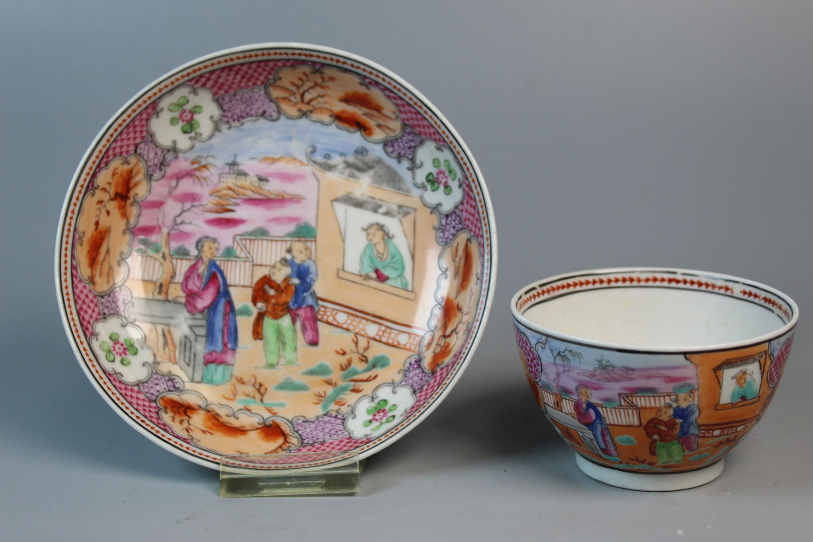 Chinese Export Style Porcelain Cup and Saucer: Chinese Export Style Porcelain Cup and Saucer. Saucer diam 5.25".