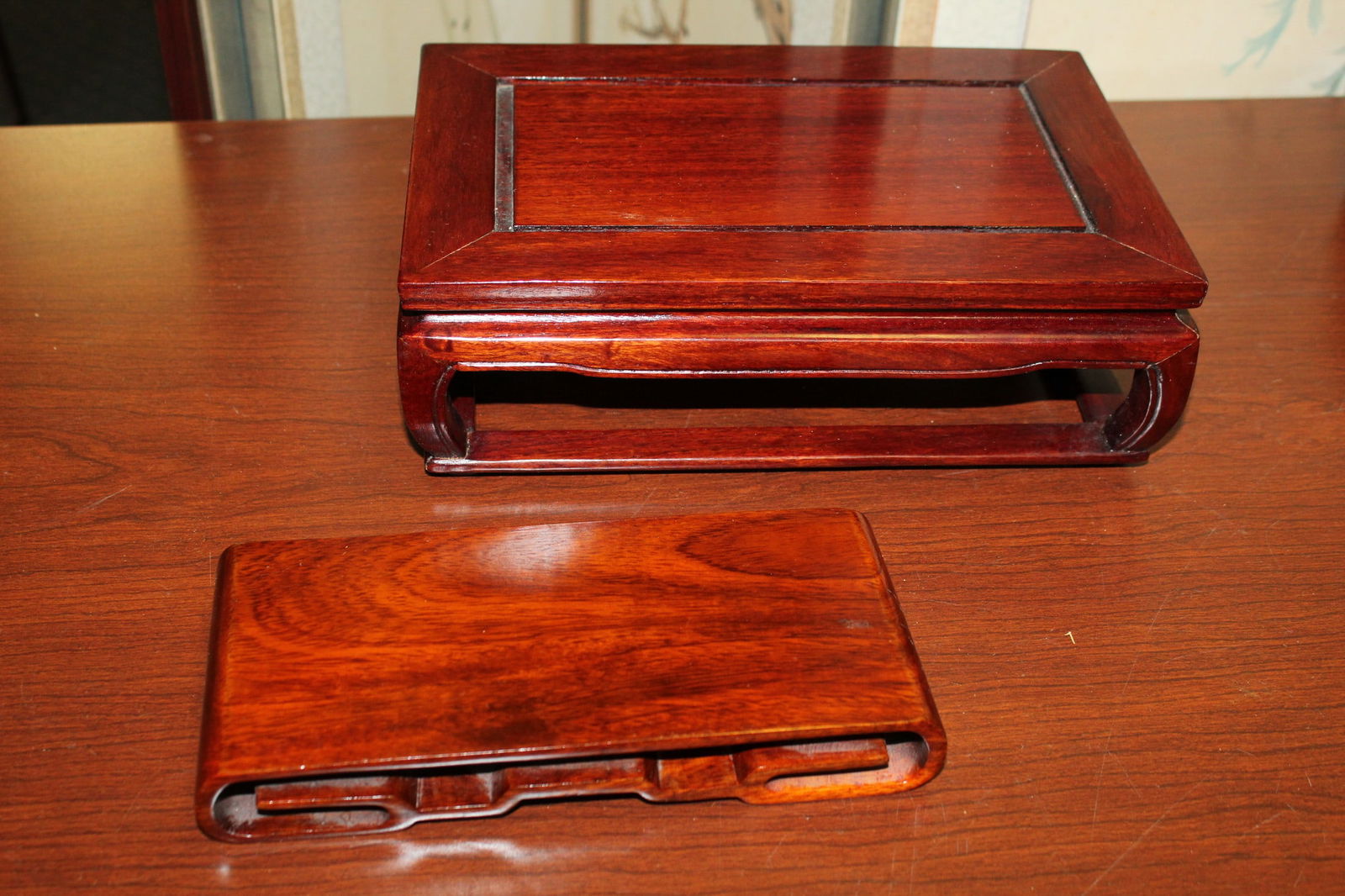 Two Chinese Rosewood Stands: Two Chinese Rosewood Stands. Larger one 10x6.5x3".