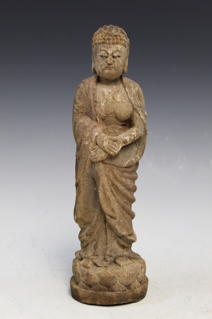 Antique Chinese Carved Wood Buddha Statue (1 of 9)