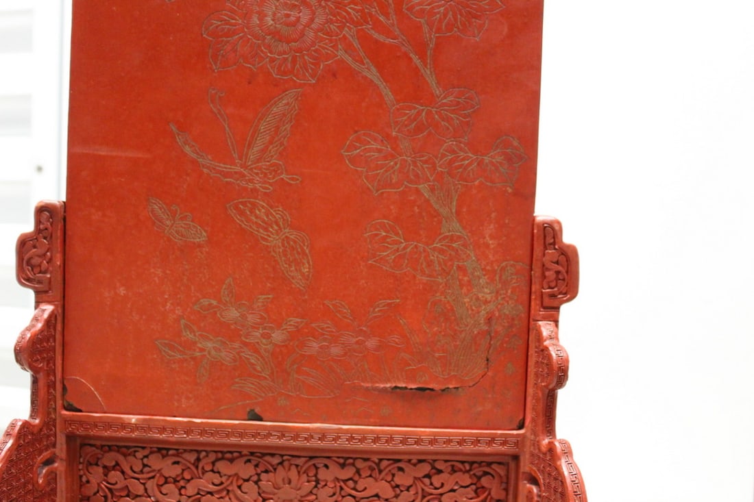 Chinese Cinnabar Table Screen - 7