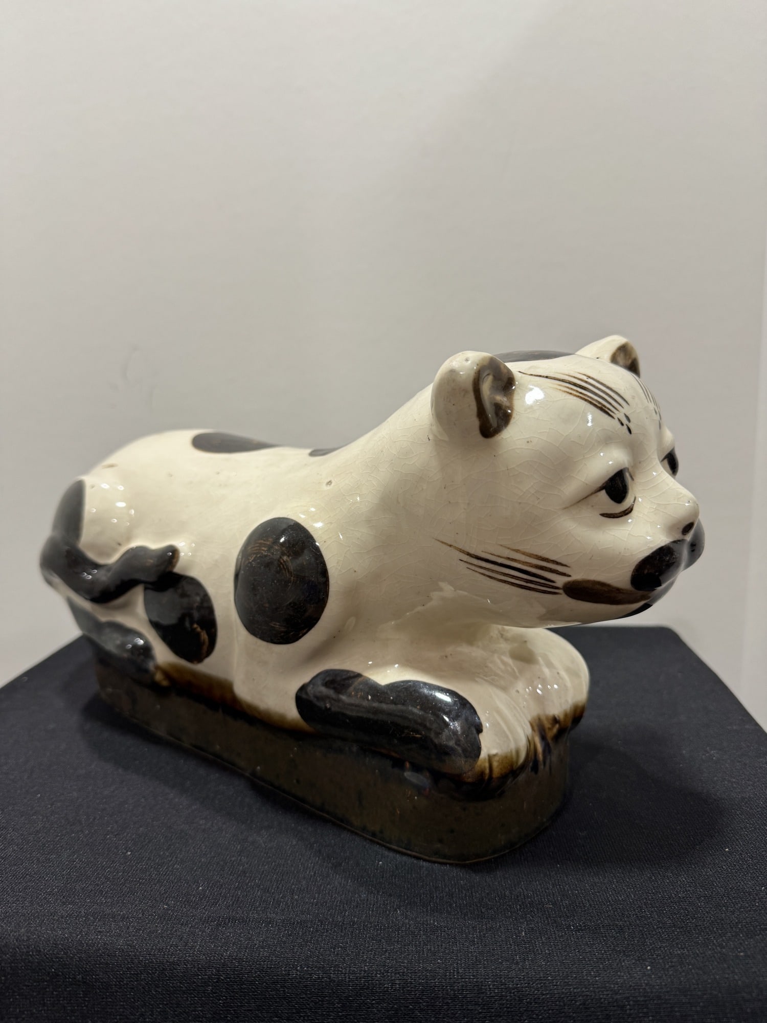 Chinese porcelain cat pillow: Chinese porcelain cat pillow. 13.5" L