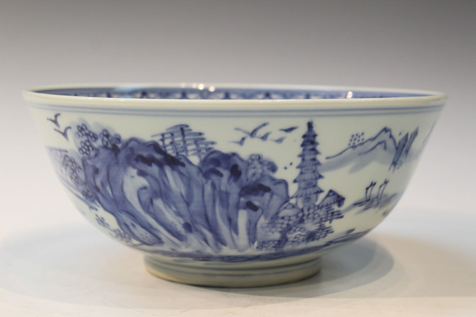 Chinese Blue and White Porcelain Punch Bowl: Chinese Blue and White Porcelain Punch Bowl. D 10".