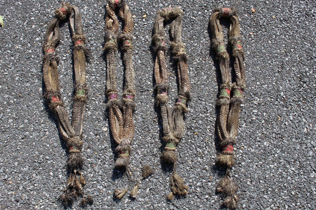 Four Silver and Golden Color Thread Tassels: Four Silver and Golden Color Thread Tassels. Length 30".