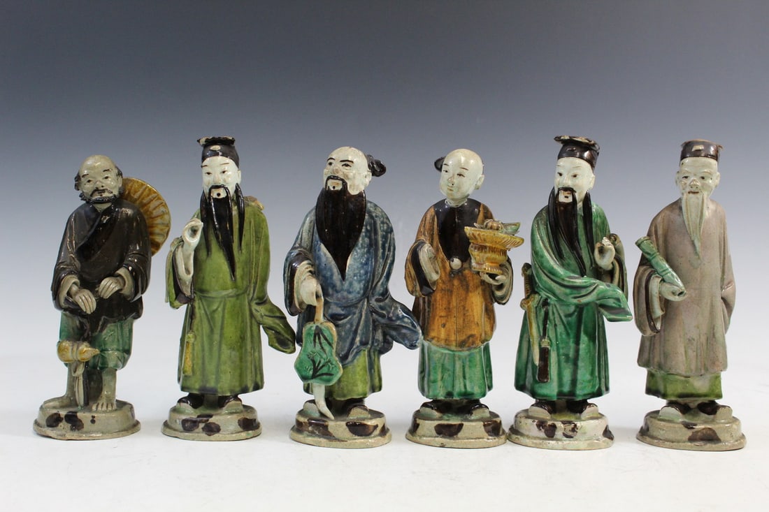 Six Chinese Shiwan Pottery Figures (1 of 9)