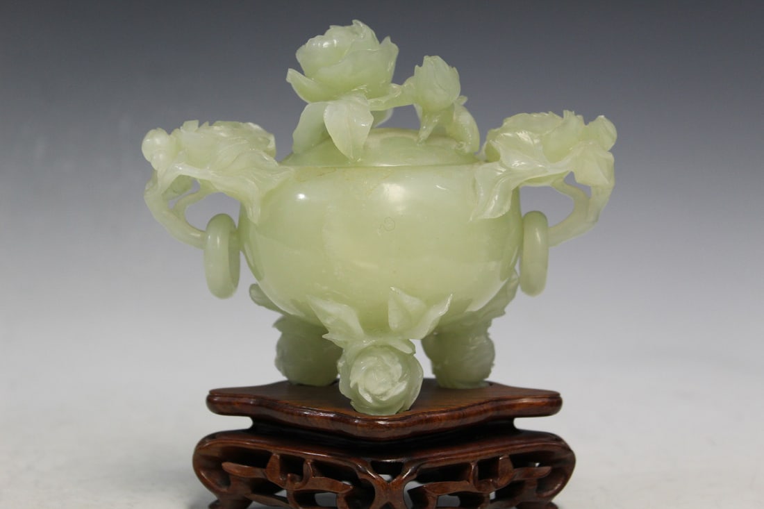 Chinese Carved Celadon Jade Incense Burner (1 of 8)
