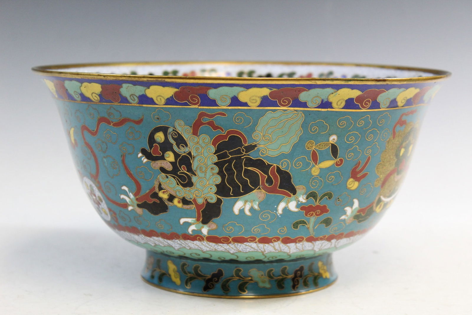 Chinese Cloisonne Punch Bowl: Chinese Cloisonne Punch Bowl. Diam 10".