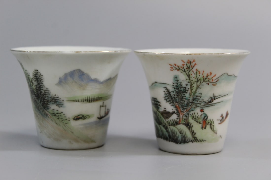 Two Chinese Famille Rose Porcelain Wine Cups: Two Chinese Famille Rose Porcelain Wine Cups. H 2.25". Diam 2.75".