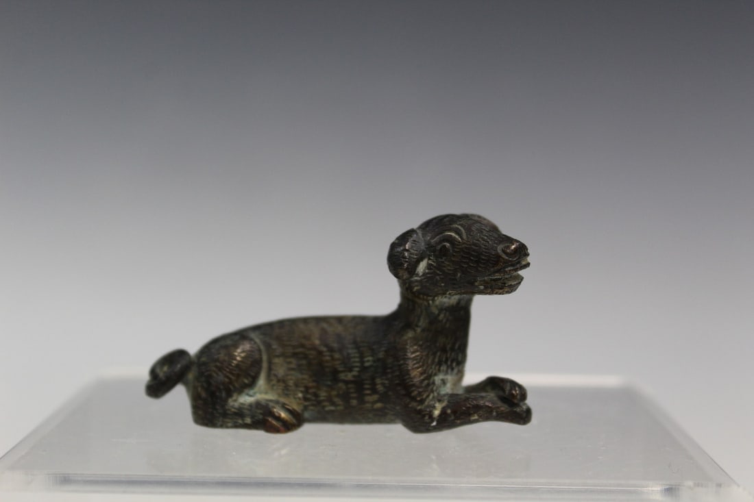 Chinese Bronze Dog Paper Weight: Chinese Bronze Dog Paper Weight. L 2 1/4".