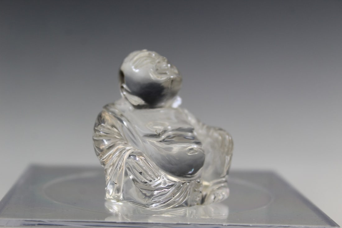 Chinese Carved Rock Crystal Laughing Buddha Statue: Chinese Carved Rock Crystal Laughing Buddha Statue. L 2".