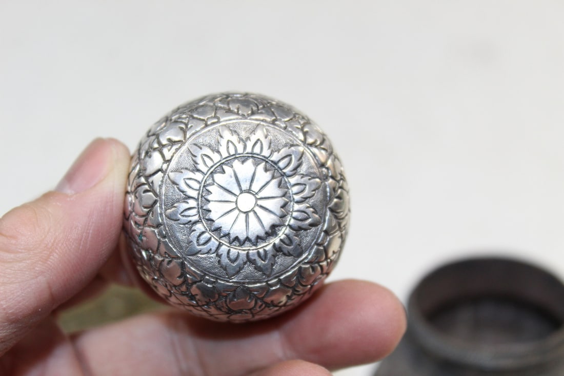 Three Asian Silver Tone Items - 8