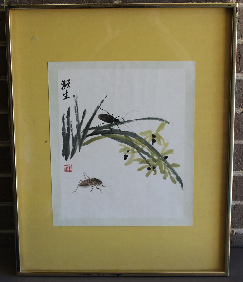 Chinese Print of Qi Baishi's Orchid Flowers: Chinese Print of Qi Baishi's Orchid Flowers. 10.5x12". Frame 20.5x16".