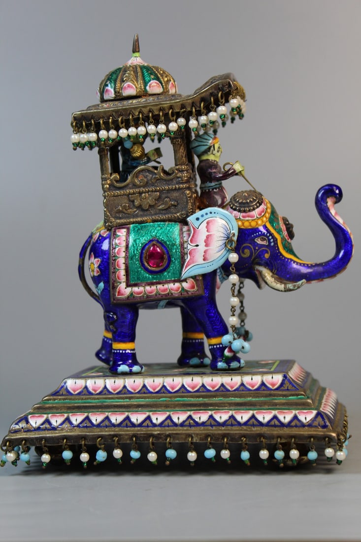 Indian Enameled Silver Elephant: Indian Enameled Silver Elephant. 7x5x3.25". 515 g.