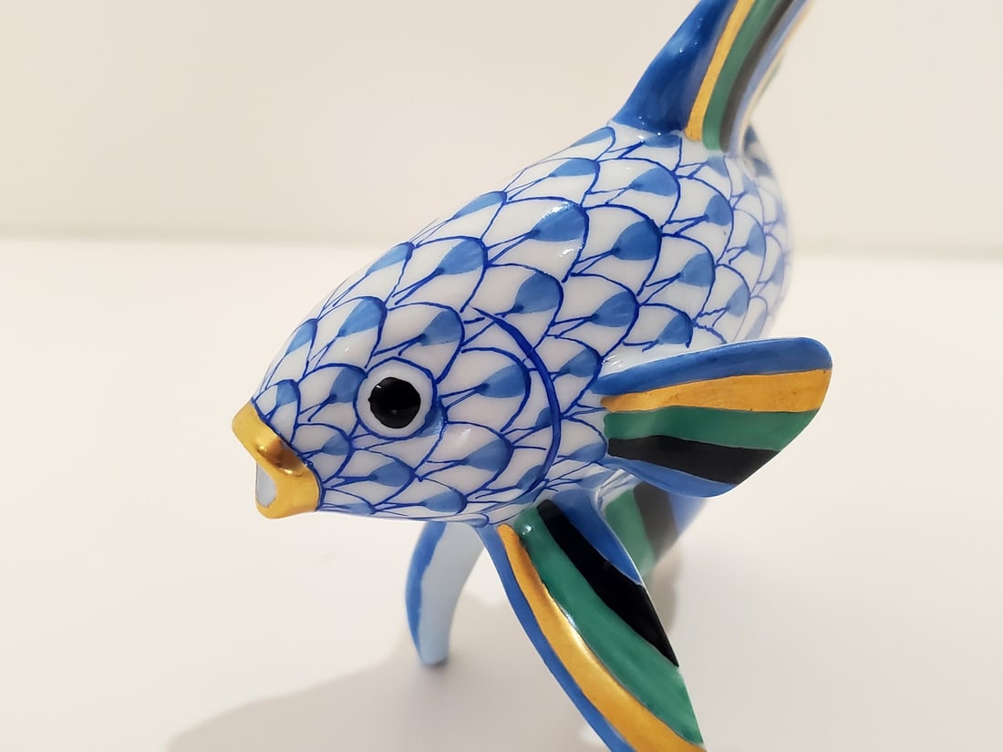 Herend Porcelain Figurine of Blue Fish - 3