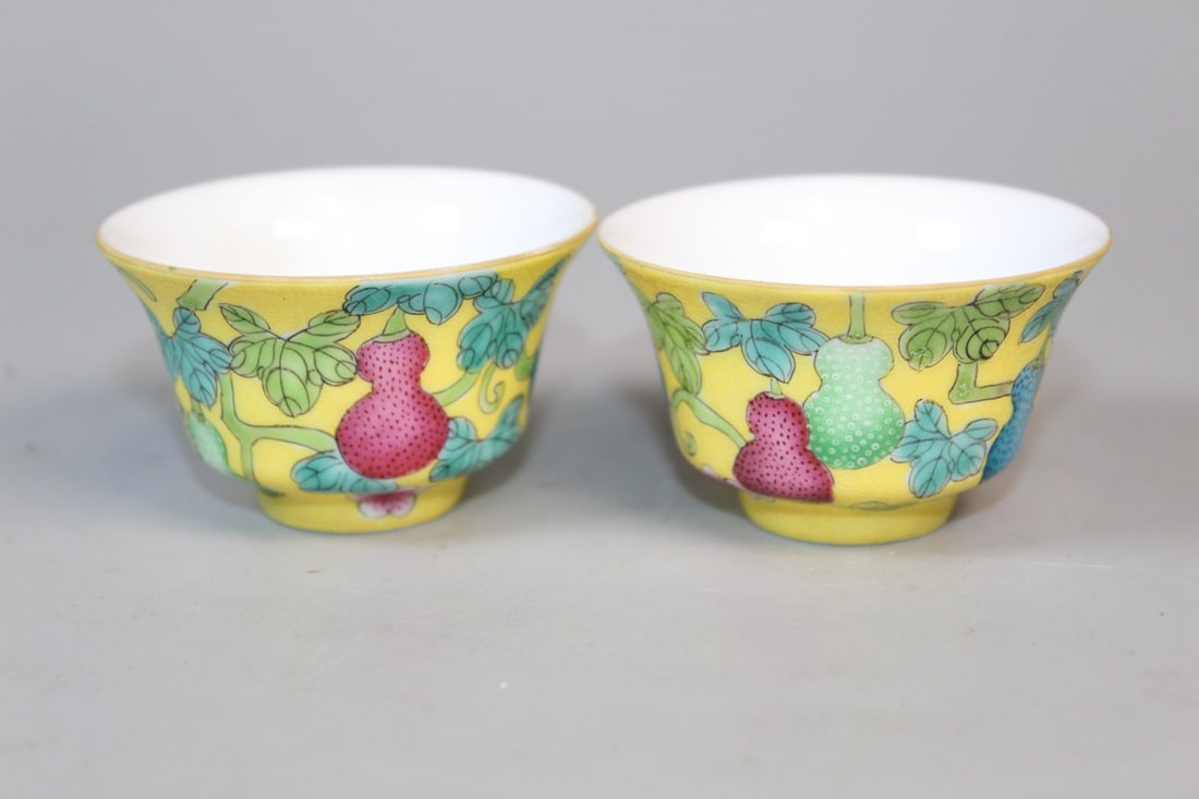 Pair of Chinese Enameled Porcelain Yellow Cups (1 of 6)