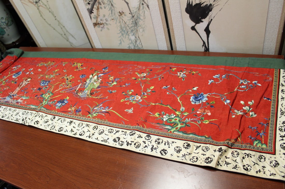Large Chinese Silk Embroidery Panel: Large Chinese Silk Embroidery Panel. 76x20"