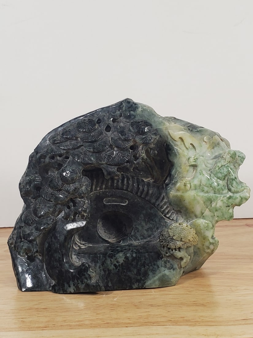 Chinese Carved Jade Boulder: Chinese Carved Jade Boulder. 7.5x2.5x5.5"