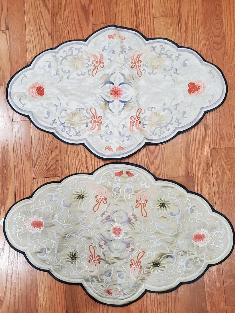 Pair of Chinese Silk Embroidery Covers: Pair of Chinese Silk Embroidery Covers. 28x17"