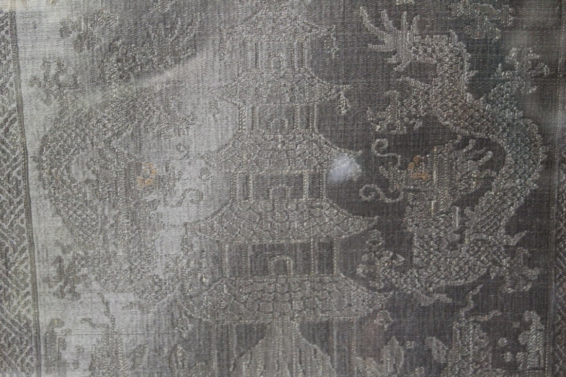 Frame Chinese Brocade Piece with Dragon Pattern: Frame Chinese Brocade Piece with Dragon Pattern. 10.5" x 11.5", frame 16.5" x 17".