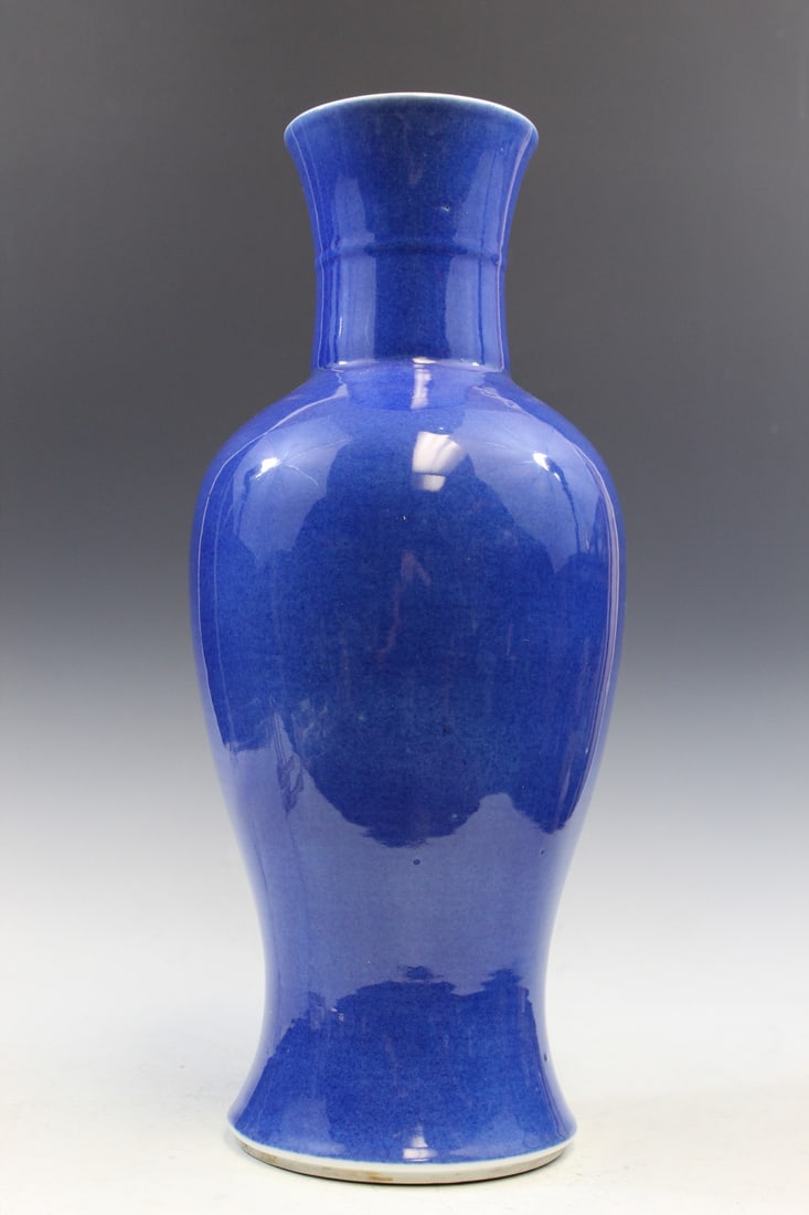 Chinese Cobalt Blue Glazed Tall Vase: Chinese Cobalt Blue Glazed Tall Vase. 19th C. H 17".