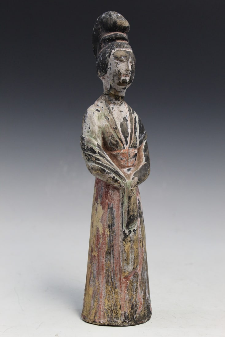 Chinese Pottery Figure of a Lady: Chinese Pottery Figure of a Lady. H 12.25". As Is