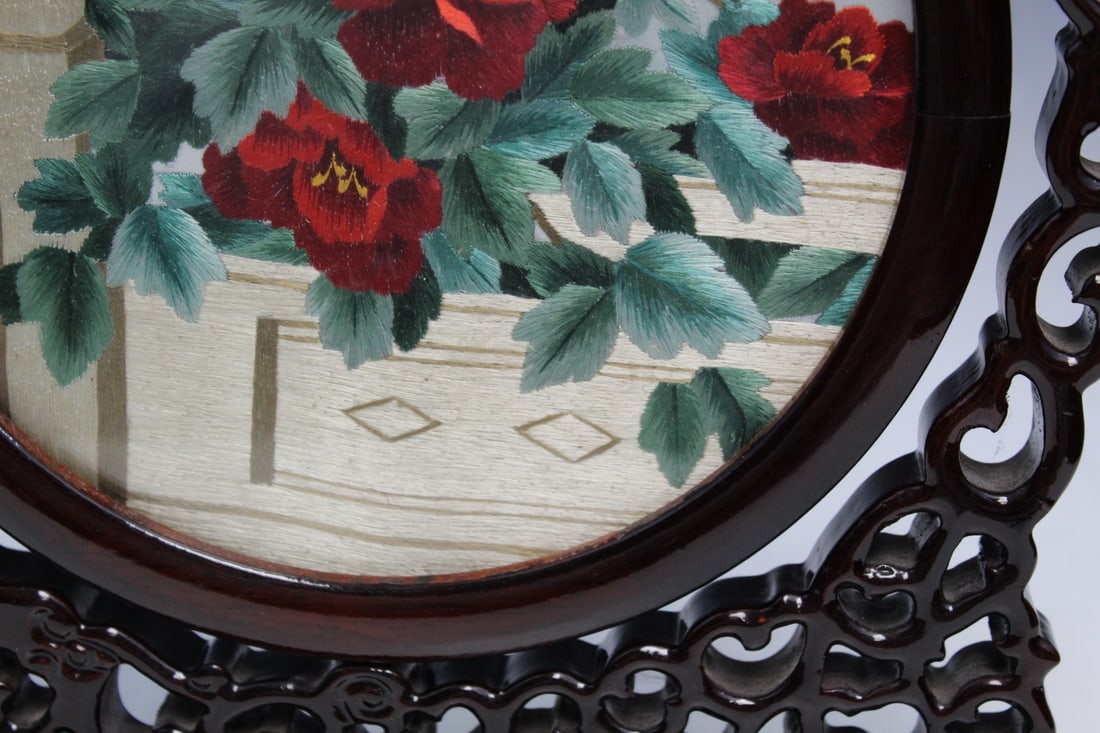 Chinese Double-side Needle Work Table Screen - 5