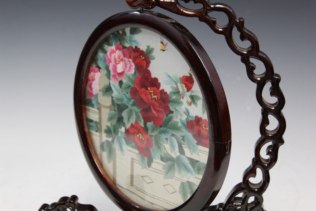 Chinese Double-side Needle Work Table Screen - 7