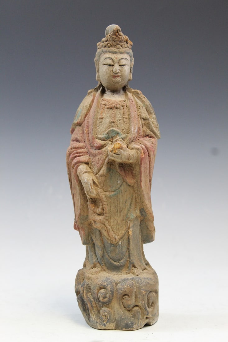 Chinese Carved Wood Guanyin Statue: Chinese Carved Wood Guanyin Statue. H 11.5".