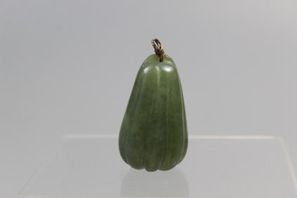 Chinese Carved Green Jade Melon Pendant